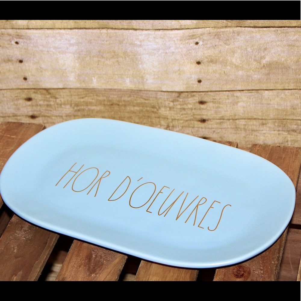 Rae Dunn HOR D'OEUVRES blue/gold serving platter - Picture 1 of 16